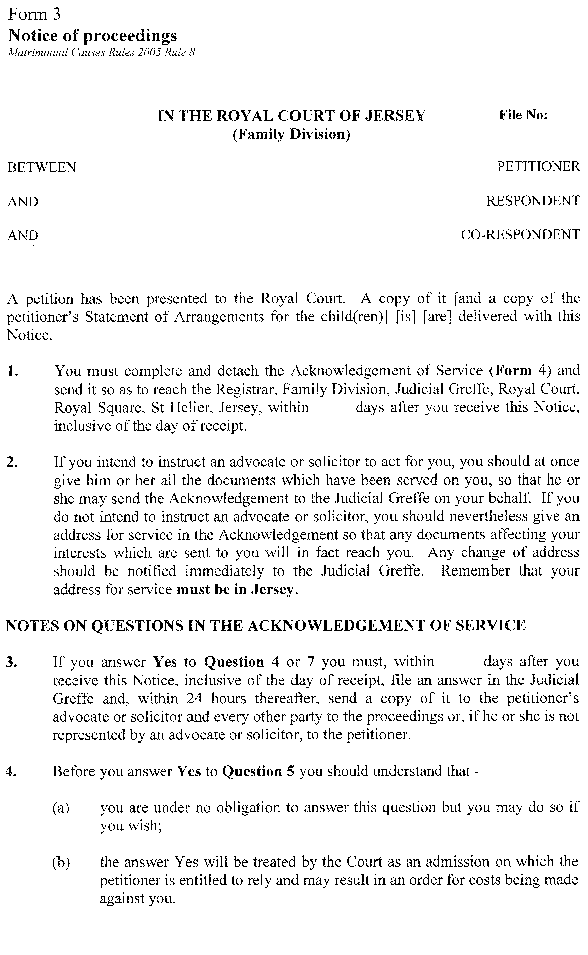 Form 3 - Notice of proceedings