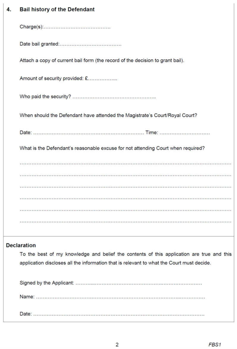 Application to show reasonable excuse for failure to surrender to custody where there is suety form - page 2 [FBS1]