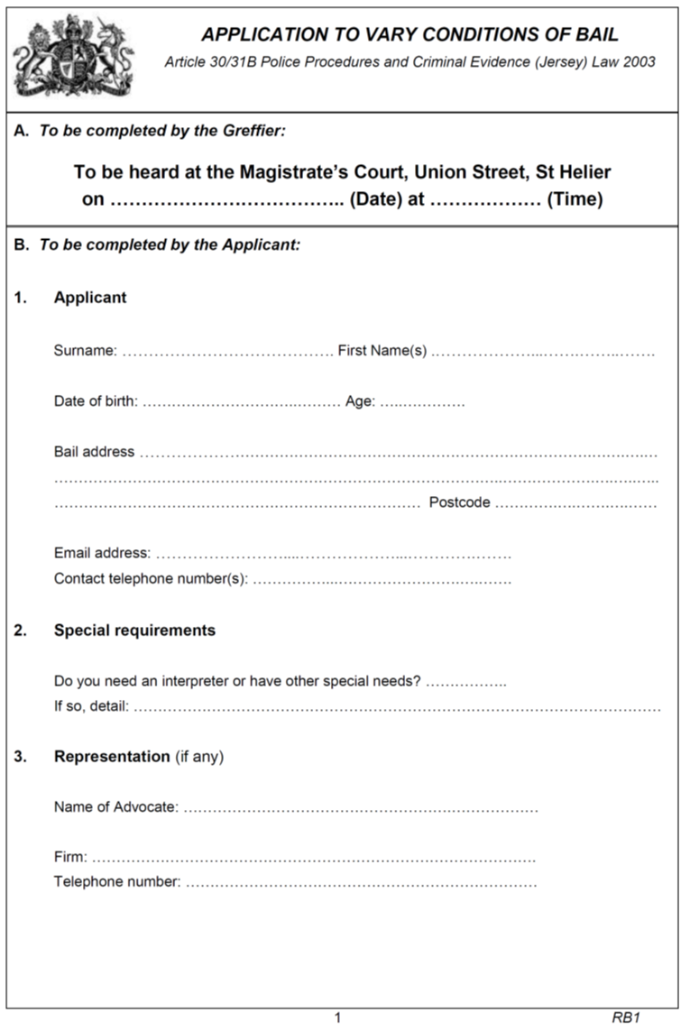 Form of application to vary conditions of bail - page 1 [RB]