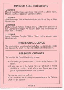 Form of licence (not being a provisional licence)  Outside back