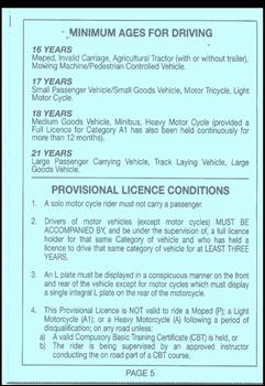Form of provisional licence  Outside back