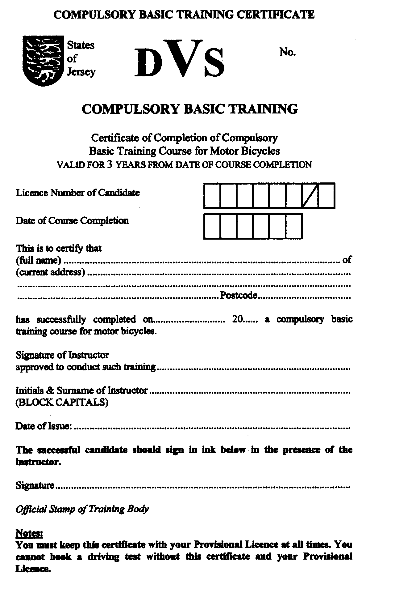 Compulsory Basic Training Certificate