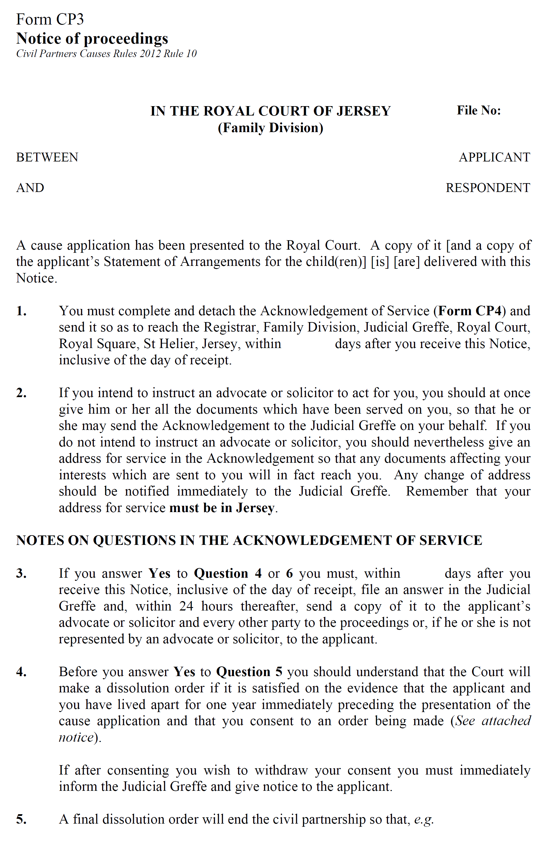 Form CP3 - Notice of proceedings