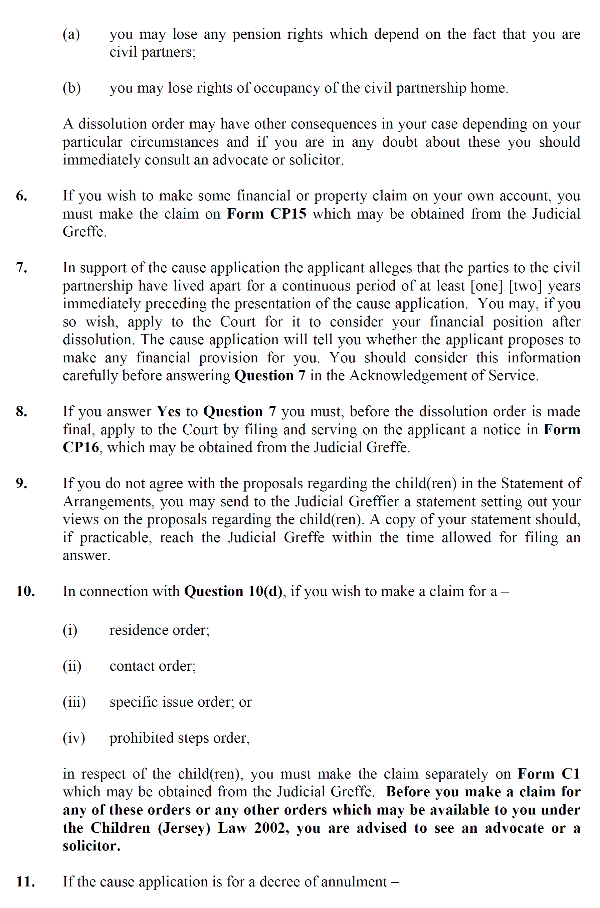 Form CP3 - Notice of proceedings - continued