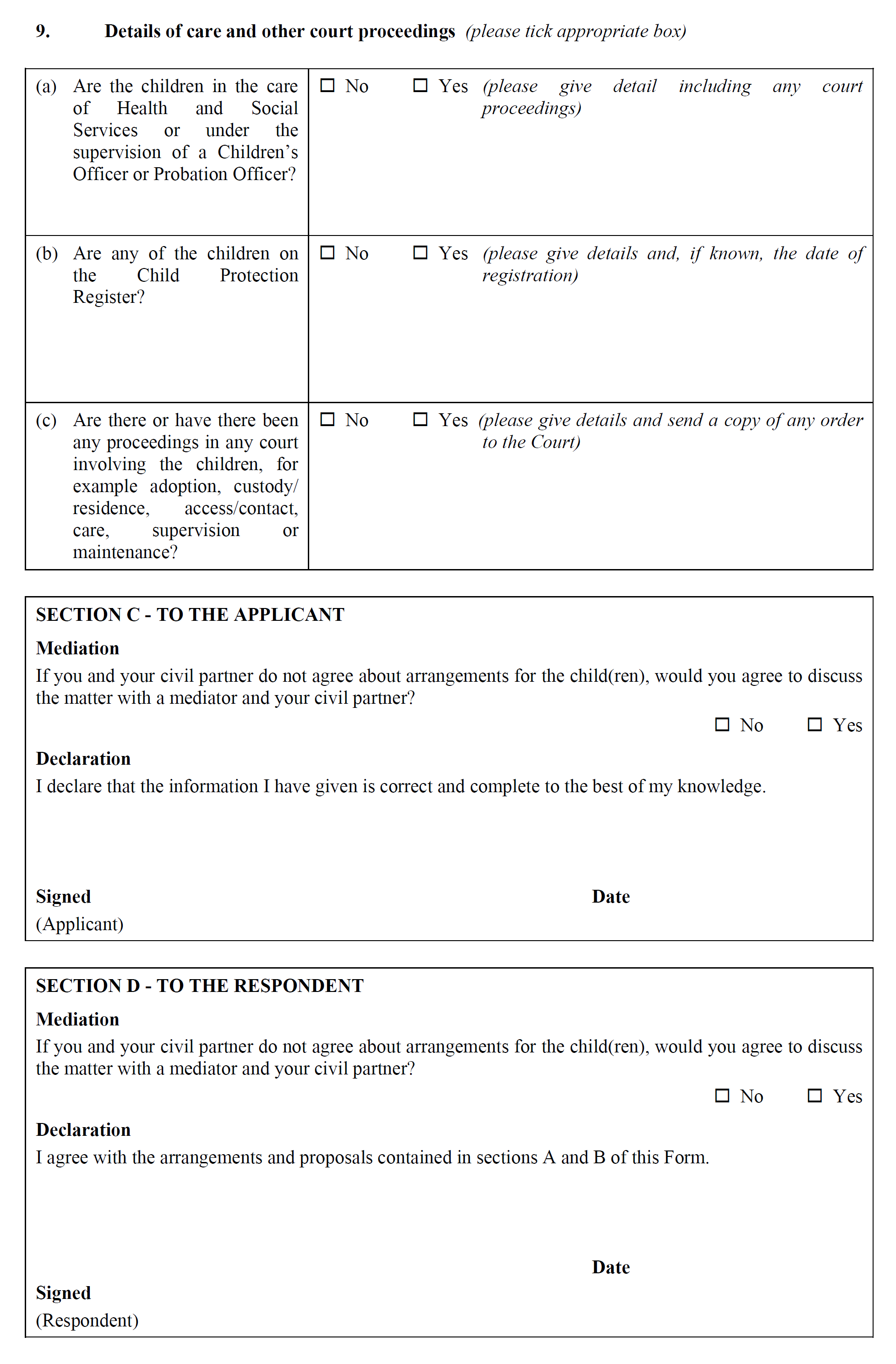 Form CP5 - Statement as to arrangements for children - continued