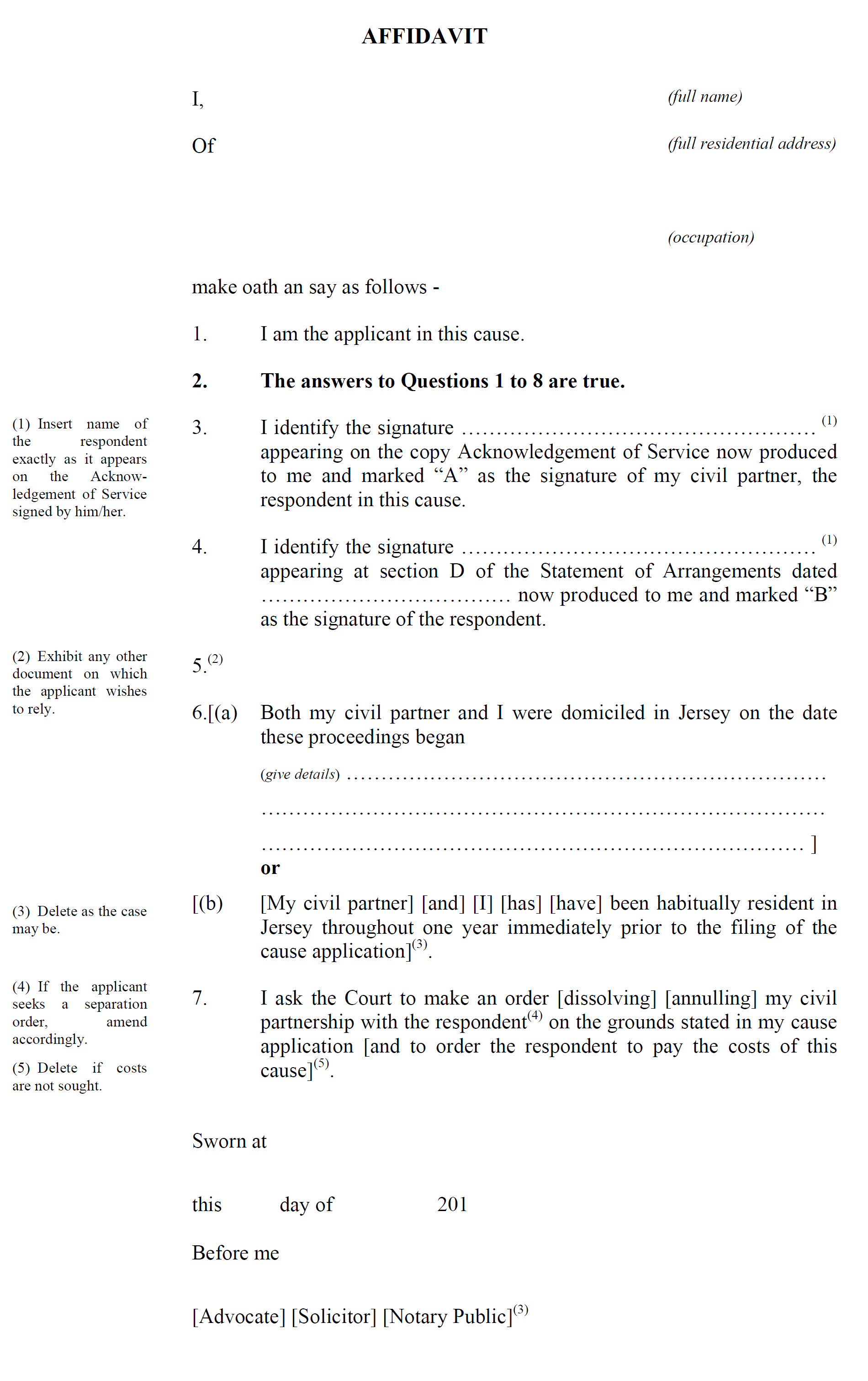 Form CP7 - Affidavit by applicant in support of cause application on the grounds of one year’s or two years’ separation, or on the ground of nullity - continued