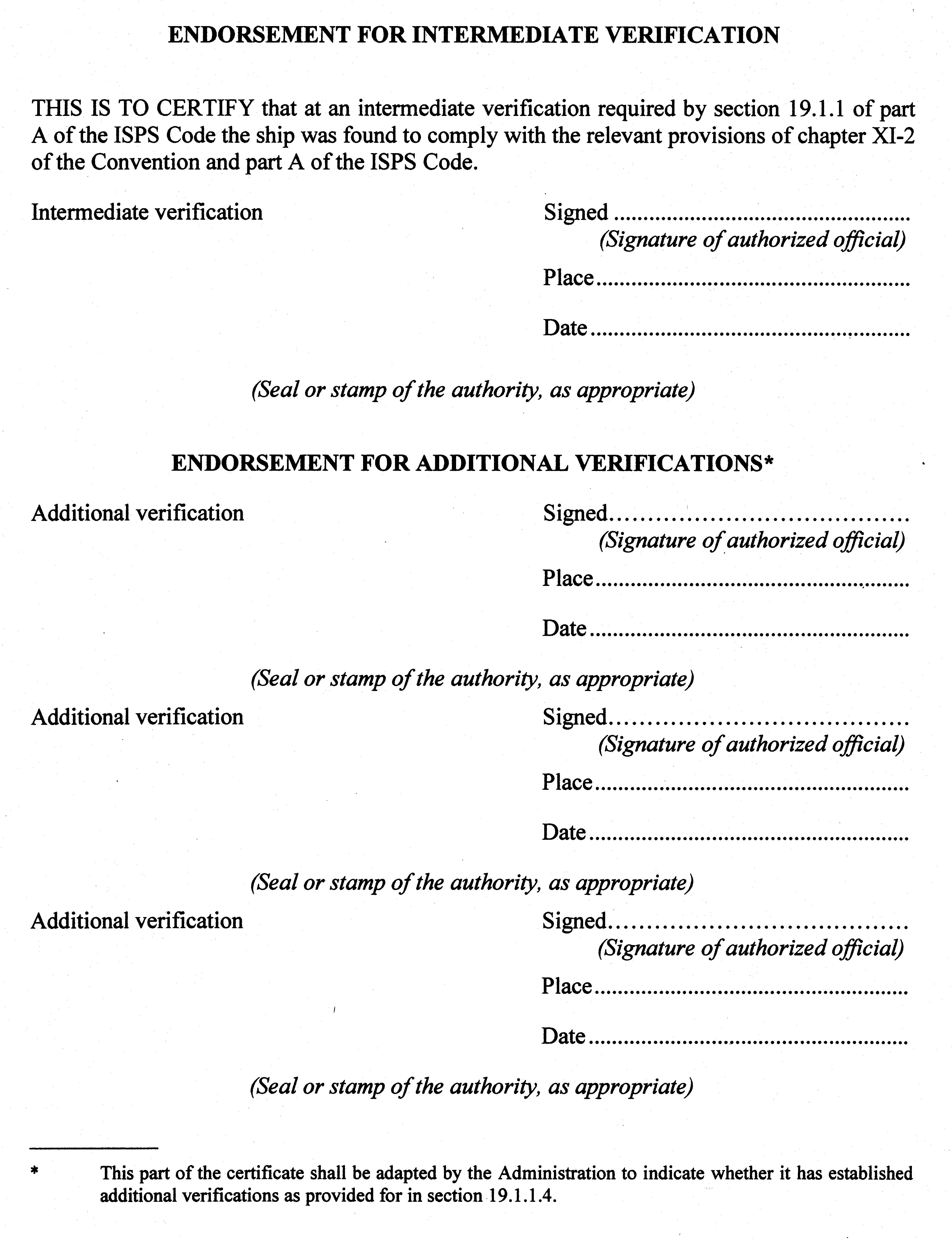 Appendix 1 - Form of the International Ship Security Certificate continued