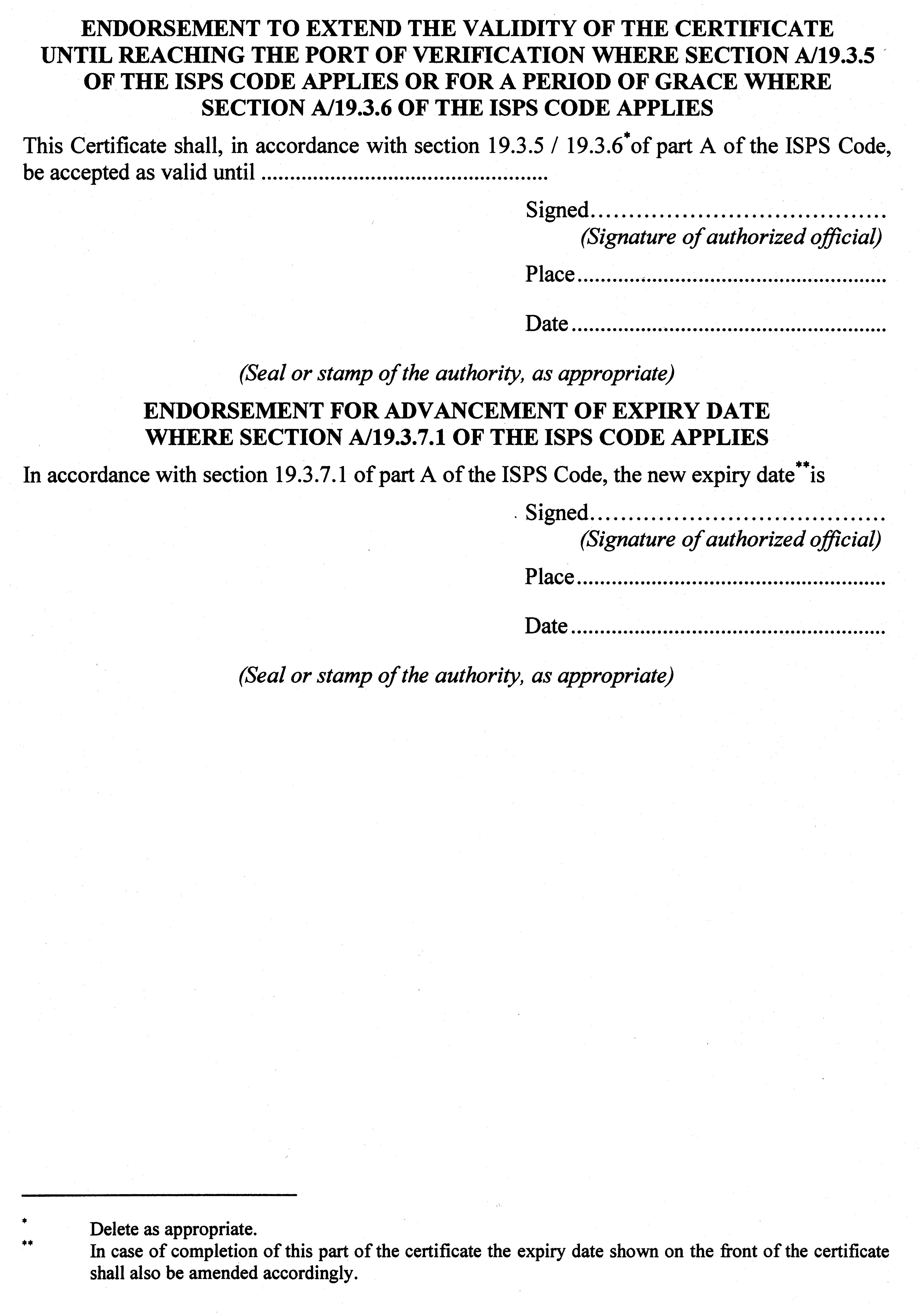 Appendix 1 - Form of the International Ship Security Certificate continued