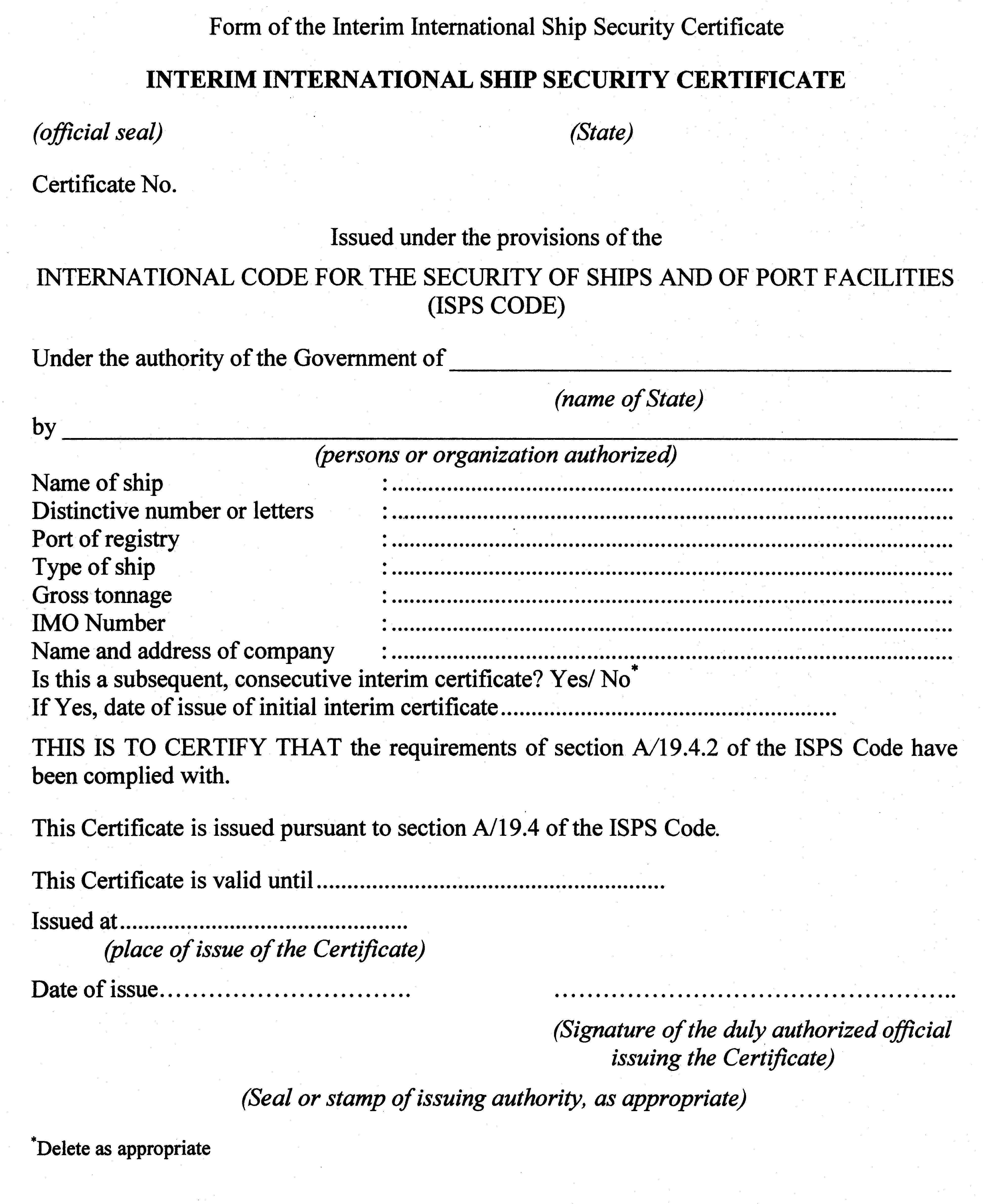 Appendix 2 - Form of the Interim International Ship Security Certificate