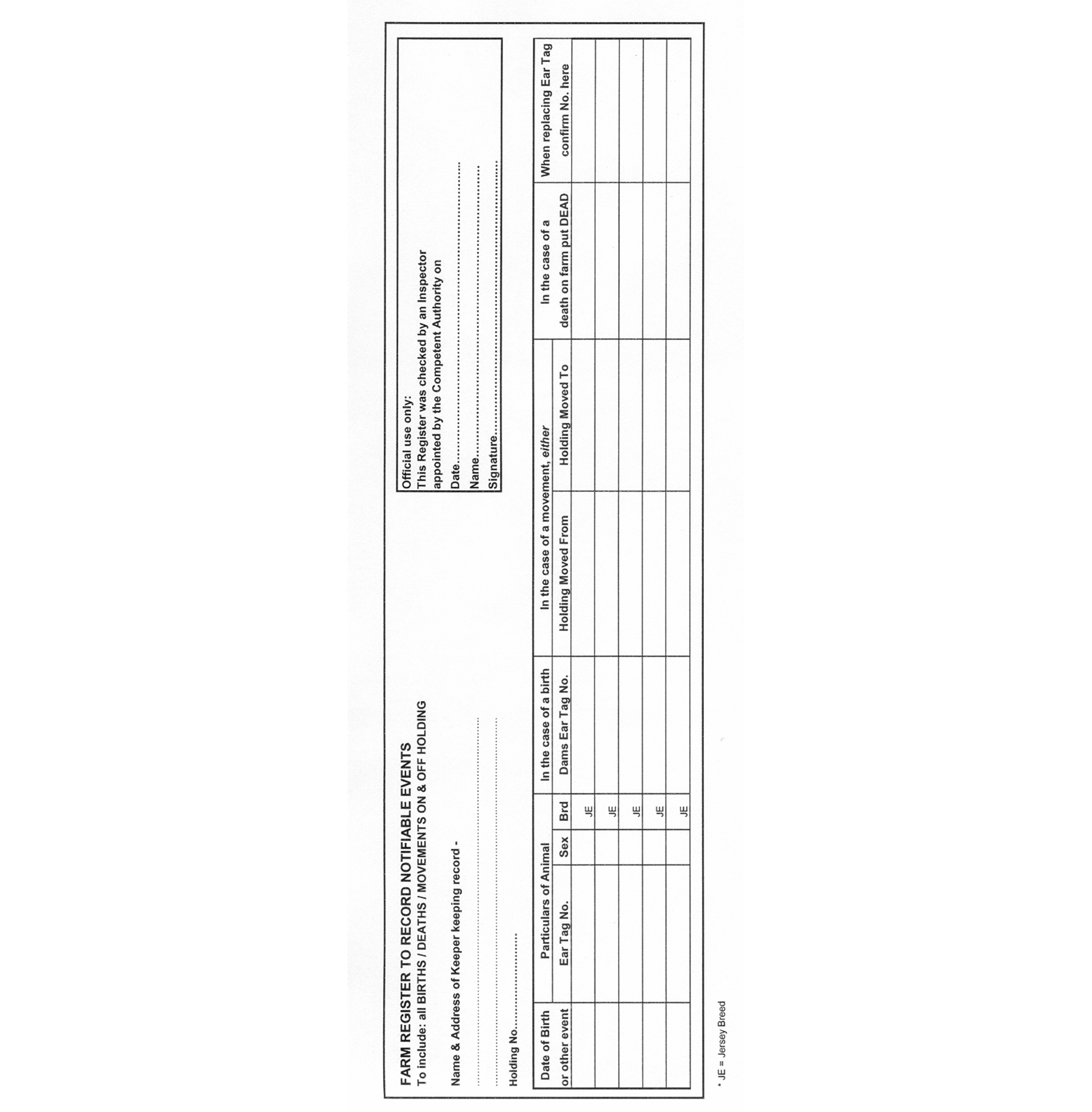 Farm register to record notifiable events