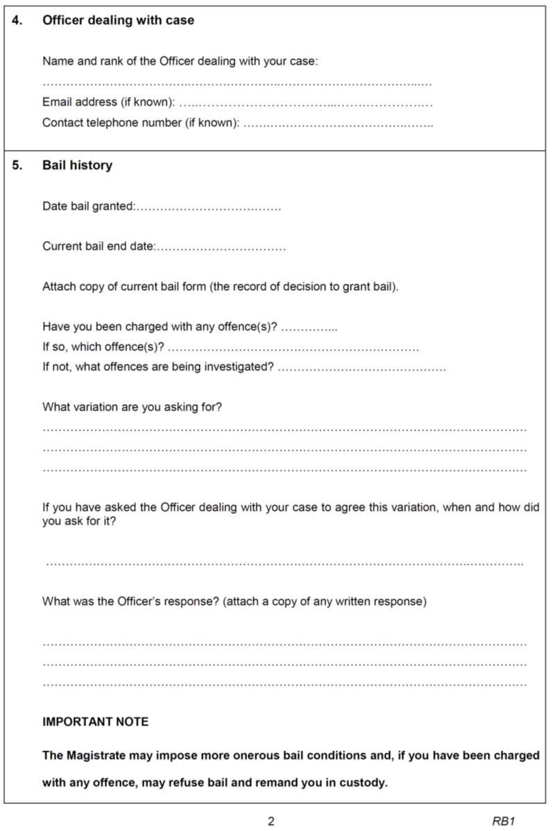 Form of application to vary conditions of bail - page 2 [RB]