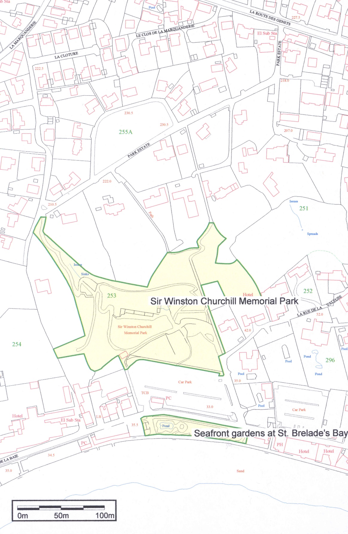 Part 2 - map of Sir Winston Churchill Memorial Park and Seafront gardens at St. Brelade