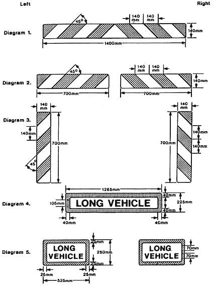 Images of rear markings prescribed for motor vehicles first used before 1st April 1996 and trailers manufactured before 1st October 1995