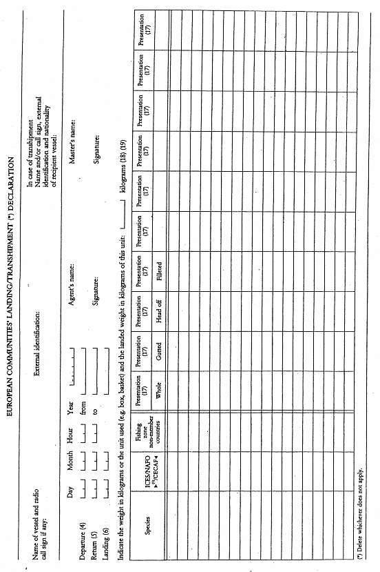 Form of landing declaration