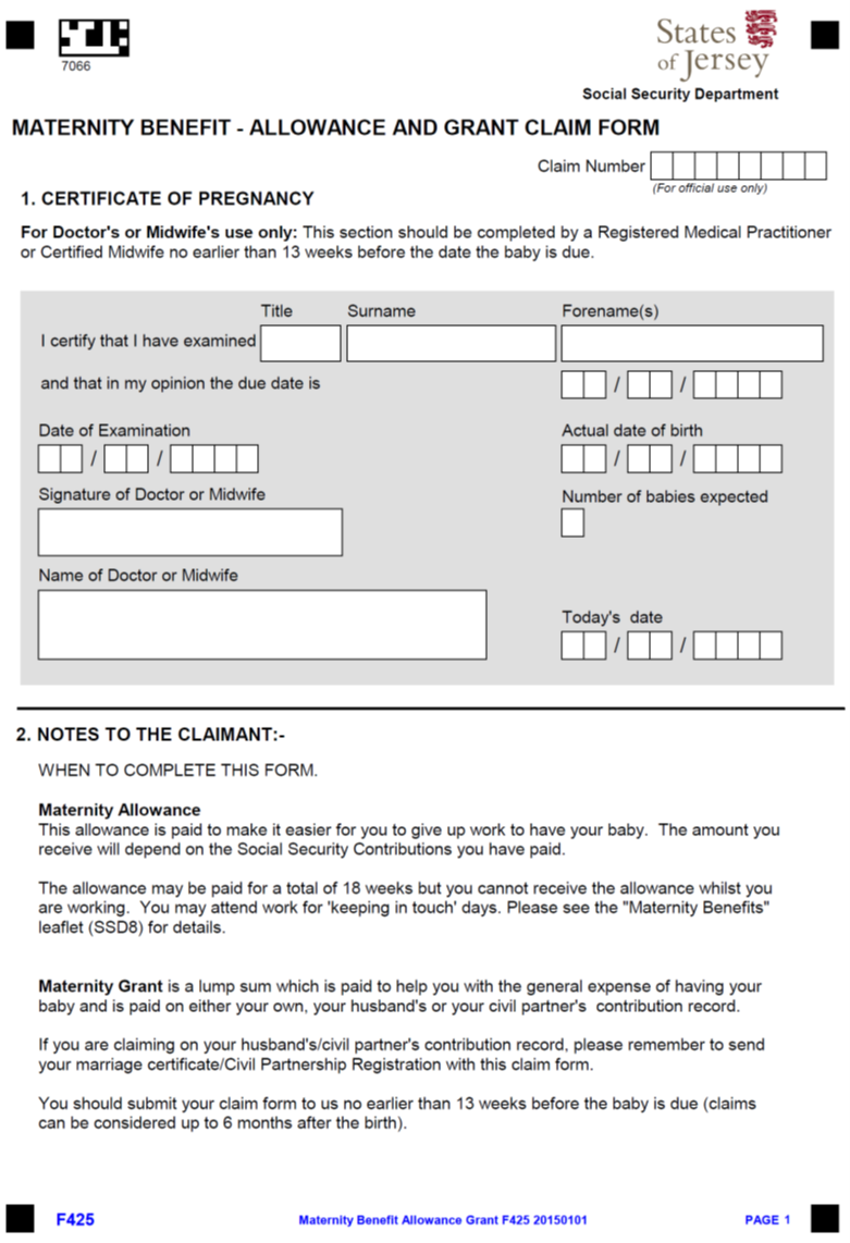 Title: Maternity Benefit - Allowance and Grant Claim Form