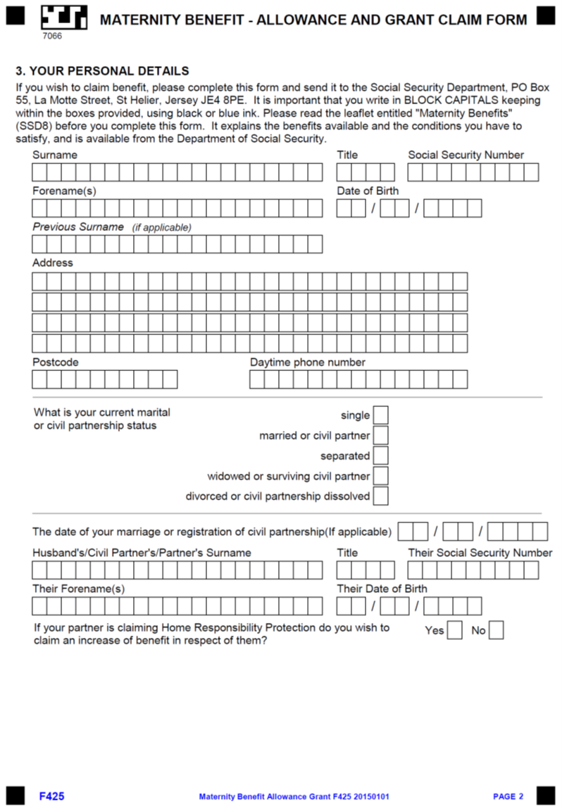 Title: Maternity Benefit - Allowance and Grant Claim Form - continued