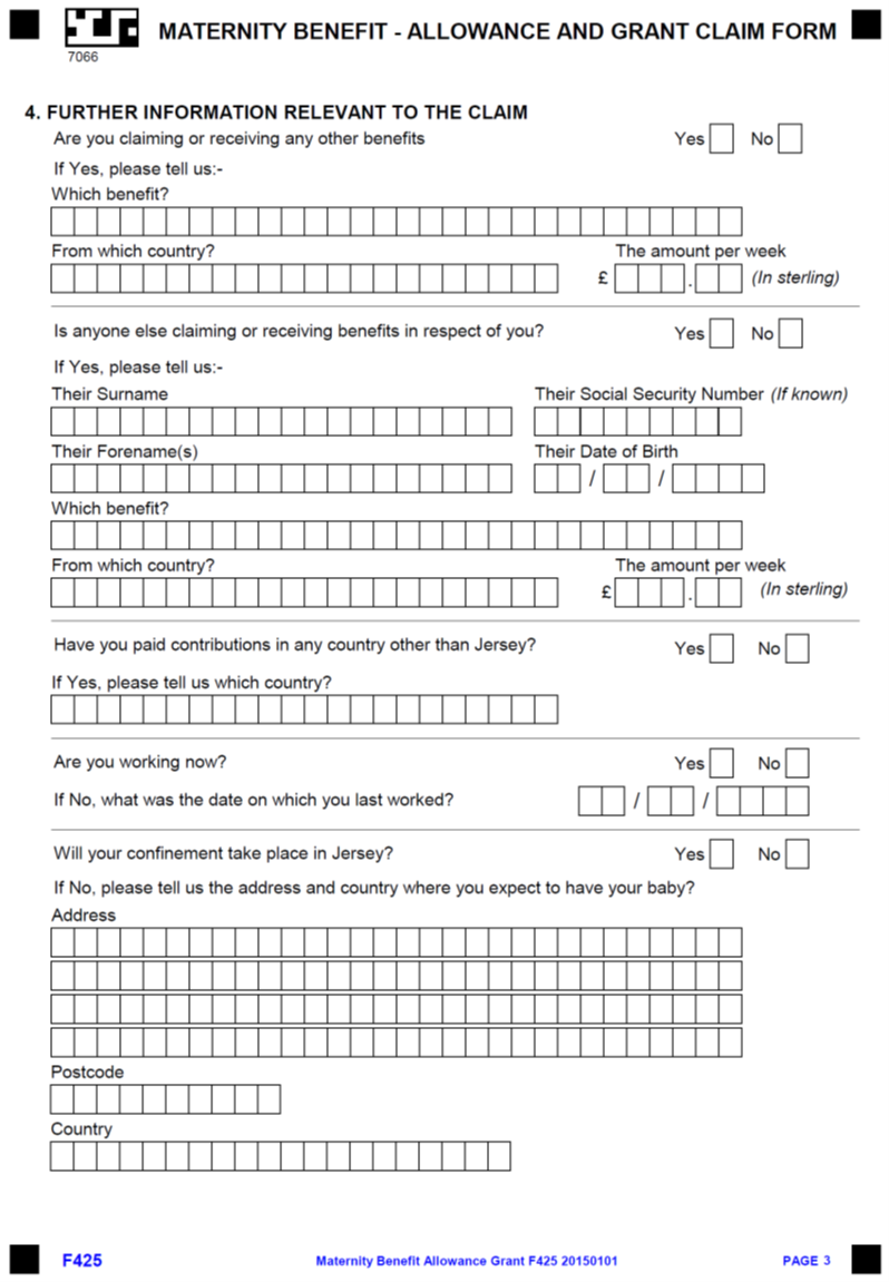 Title: Maternity Benefit - Allowance and Grant Claim Form - continued