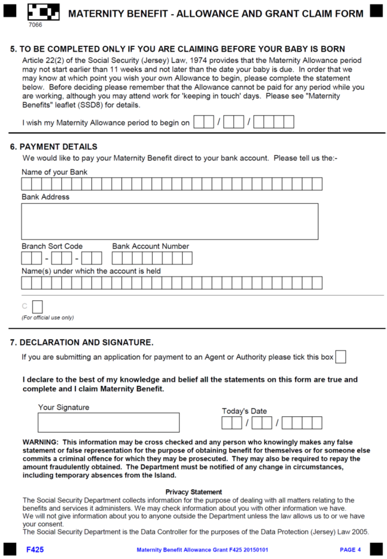 Title: Maternity Benefit - Allowance and Grant Claim Form - continued