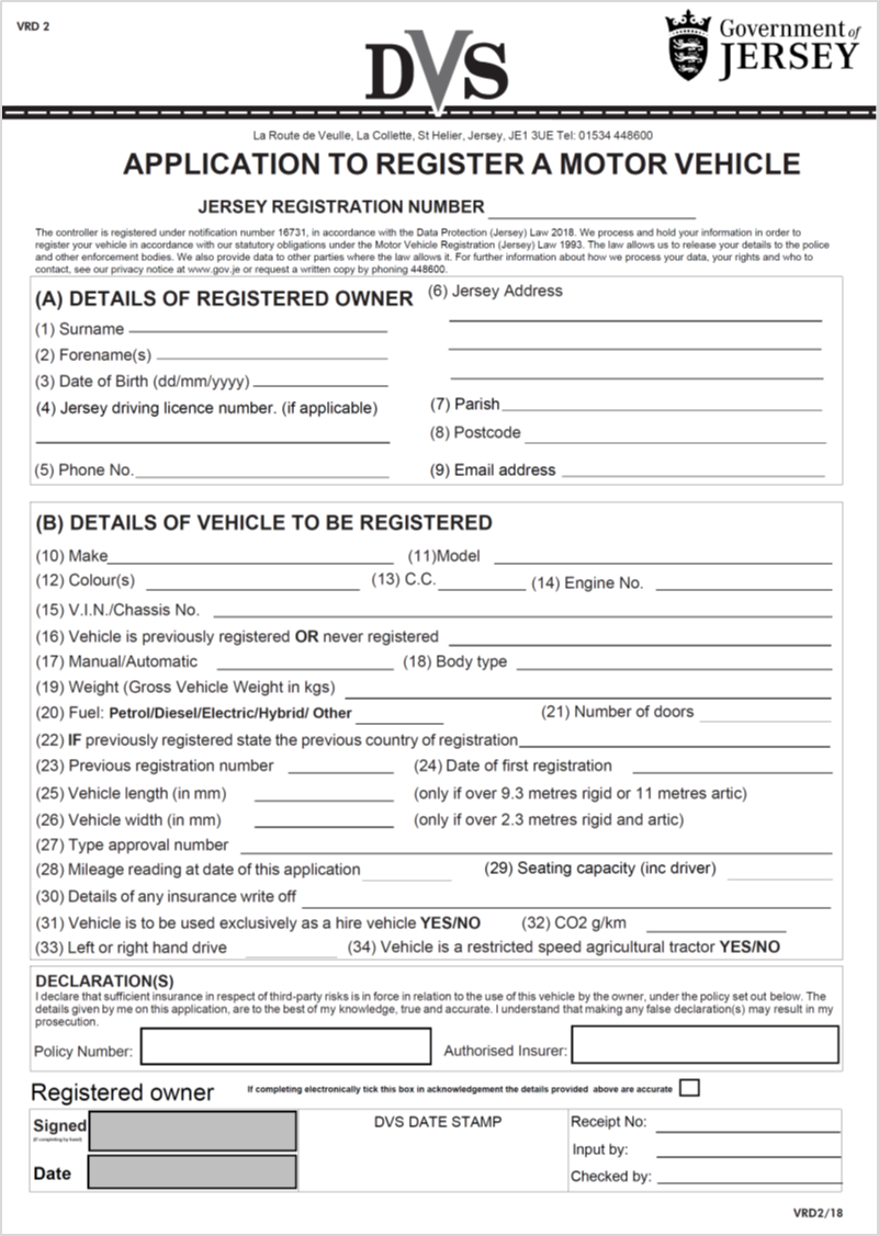 Title: Application form - Description: Image of application to register a motor vehicle form