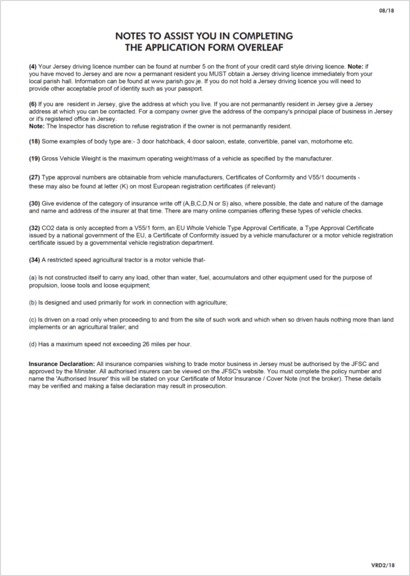 Title: Application form - Description: Image of notes to assist in application to register a motor vehicle form