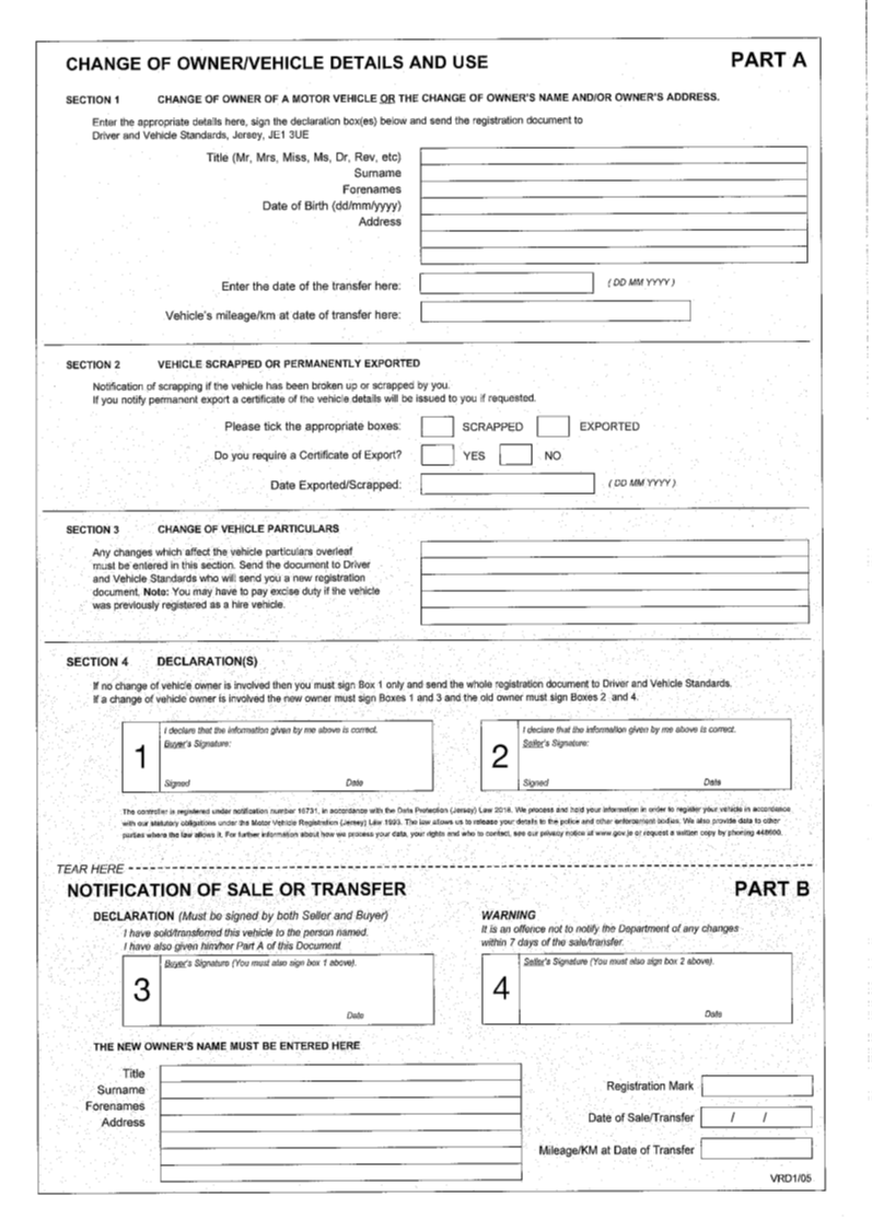 Title: Form of registration document - Description: Image of reverse of registration document