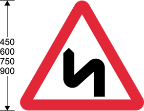 Red triangle with black double bending line