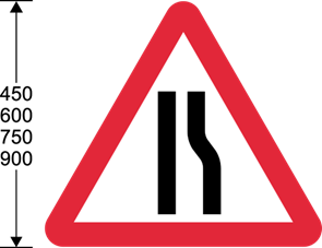 Red triangle with road narrows lines