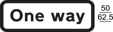 A black and white sign with black text