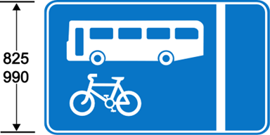 A blue sign with a bus and a bicycle