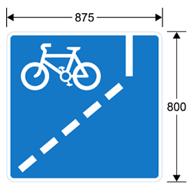A blue sign with a bicycle on the side