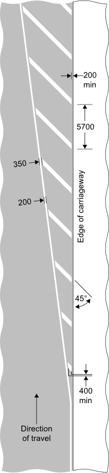 Grey background with white striped lines on the right and dimensions