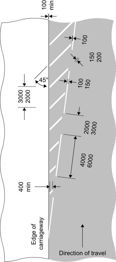Grey background with white striped lines on the left and dimensions
